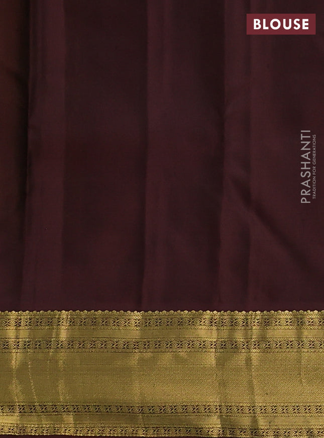 Pure kanchipuram silk saree mehendi green and coffee brown with zari woven buttas and zari woven border