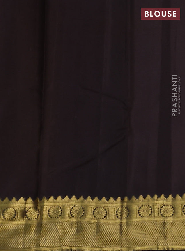 Pure kanchipuram silk saree mehendi green and coffee brown with zari woven buttas and zari woven border