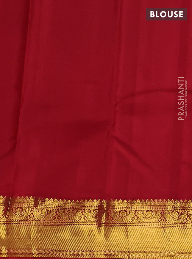 Pure kanchipuram silk saree blue and red with zari woven buttas and zari woven korvai border