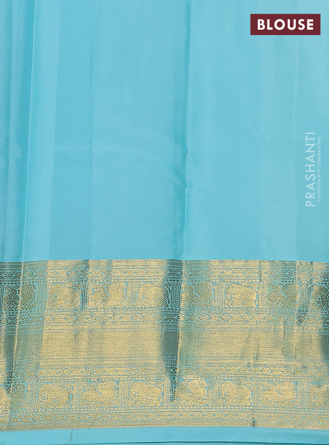 Pure kanchipuram silk saree maroon and light blue with allover zari weaves and long zari woven korvai border