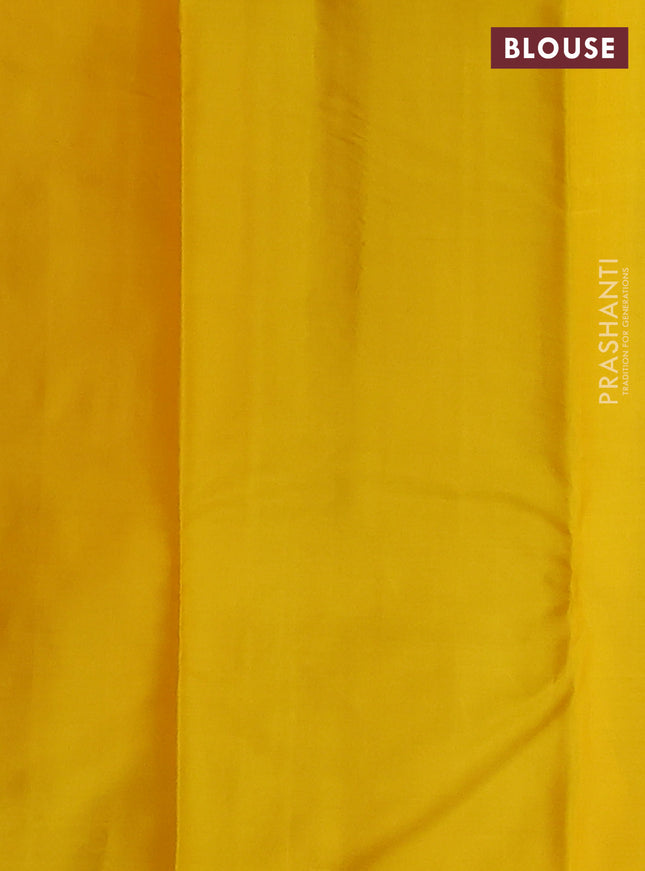 Pure kanchipuram silk saree reddish pink and yellow with silver zari woven buttas and simple border