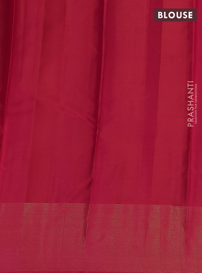 Pure kanchipuram silk saree green and dual shade of pinkish orange with zari woven buttas and zari woven border