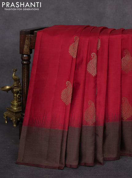 Pure kanchipuram silk saree red and brown with zari woven buttas and zari woven border