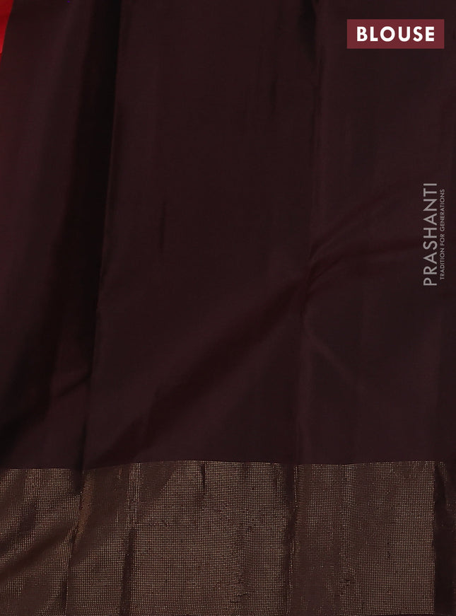 Pure kanchipuram silk saree red and brown with zari woven buttas and zari woven border