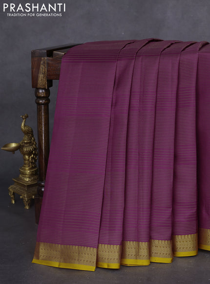 Pure kanchipuram silk saree mauve pink and yellow with allover zari stripe pattern and zari woven border
