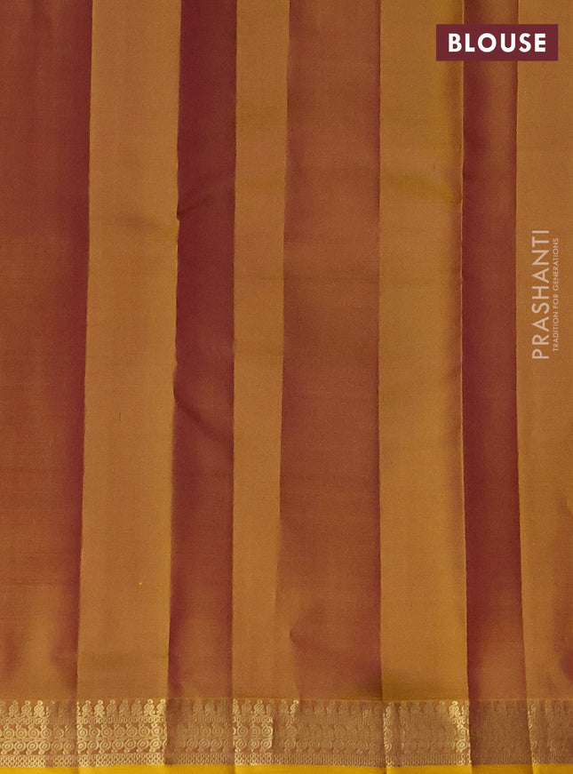 Pure kanchipuram silk saree mauve pink and yellow with allover zari stripe pattern and zari woven border