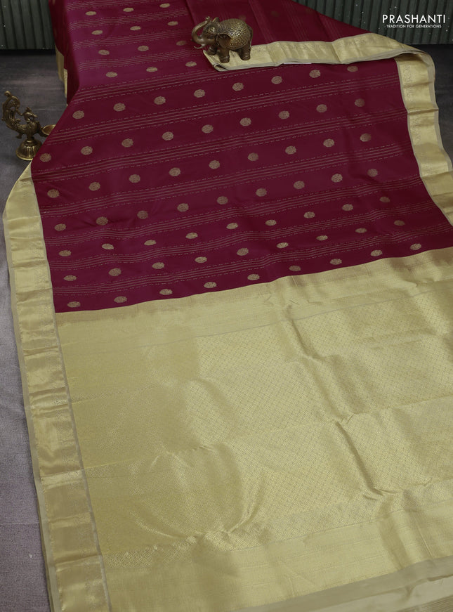 Pure kanchipuram silk saree maroon and khaki shade with allover zari weaves & buttas and zari woven korvai border