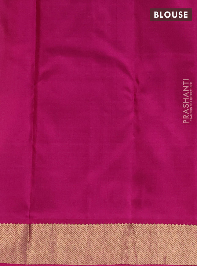 Pure kanchipuram silk saree mustard yellow and pink with zari woven buttas and zari woven korvai border