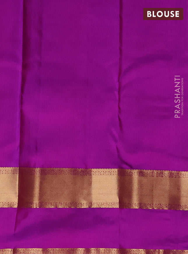 Pure kanchipuram silk saree pink and purple with zari woven buttas and long rettapet zari woven border