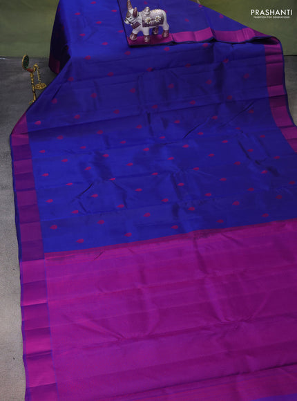 Pure kanchipuram silk saree blue and purple with thread woven buttas and thread woven border