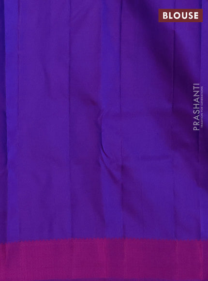 Pure kanchipuram silk saree blue and purple with thread woven buttas and thread woven border