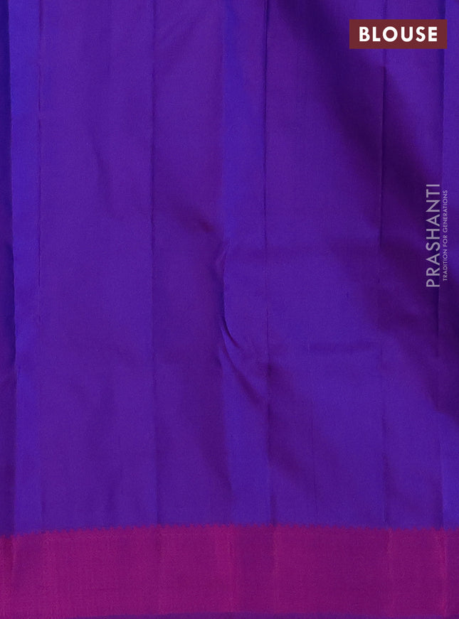 Pure kanchipuram silk saree blue and purple with thread woven buttas and thread woven border