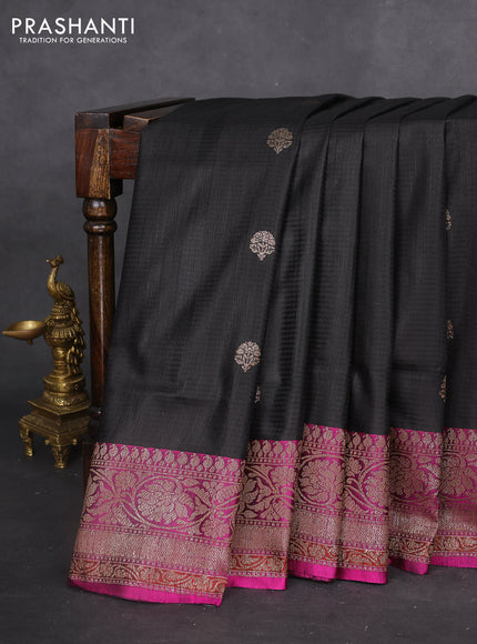 Banarasi dupion silk saree black and purple with thread & zari woven floral buttas and woven border