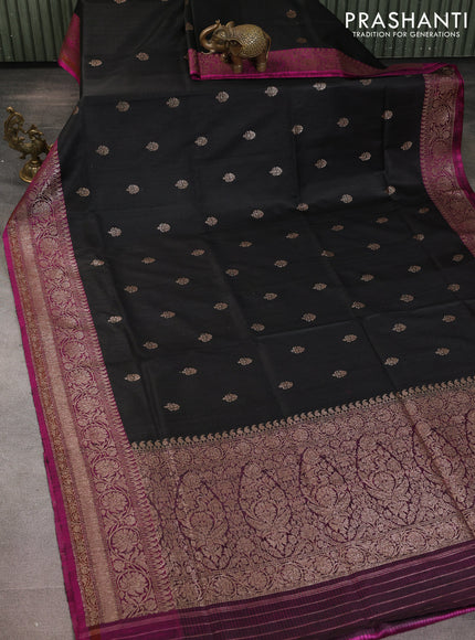 Banarasi dupion silk saree black and purple with thread & zari woven floral buttas and woven border