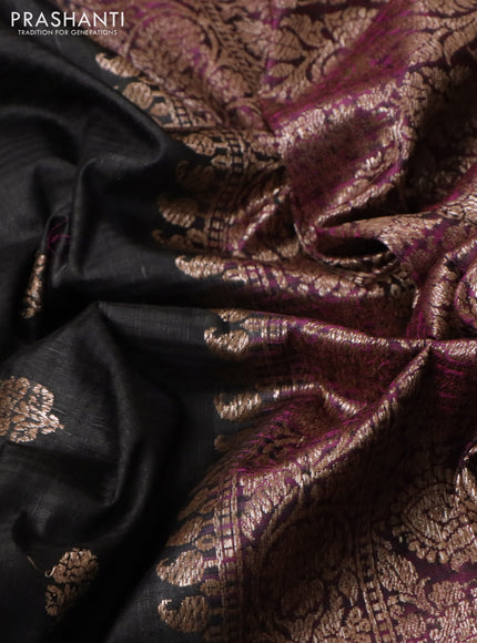 Banarasi dupion silk saree black and purple with thread & zari woven floral buttas and woven border