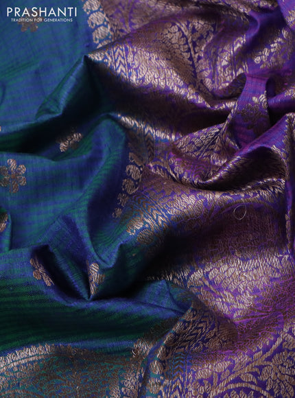 Banarasi dupion silk saree dual shade of bluish green and purple with thread & zari woven floral buttas and woven border