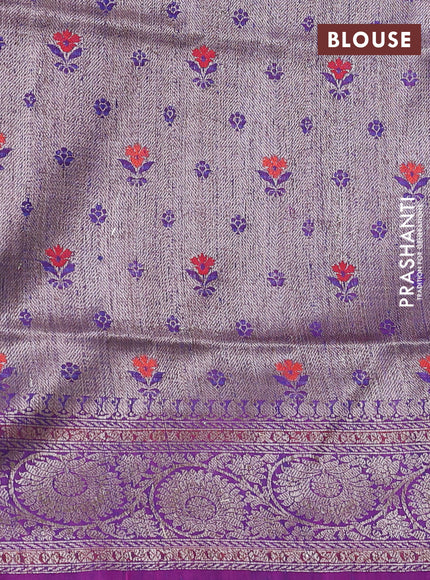 Banarasi dupion silk saree dual shade of bluish green and purple with thread & zari woven floral buttas and woven border
