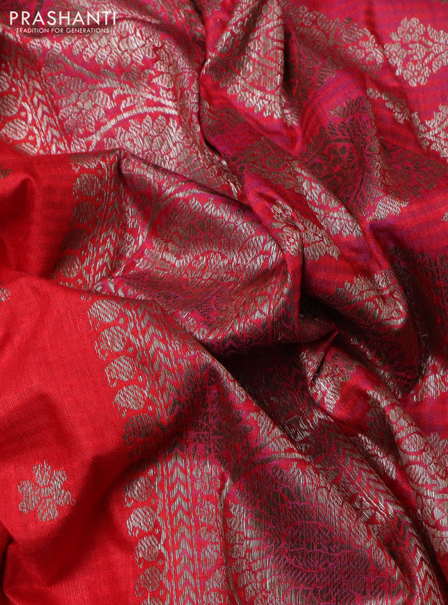 Banarasi dupion silk saree red and dual shade of purple with thread & zari woven floral buttas and woven border