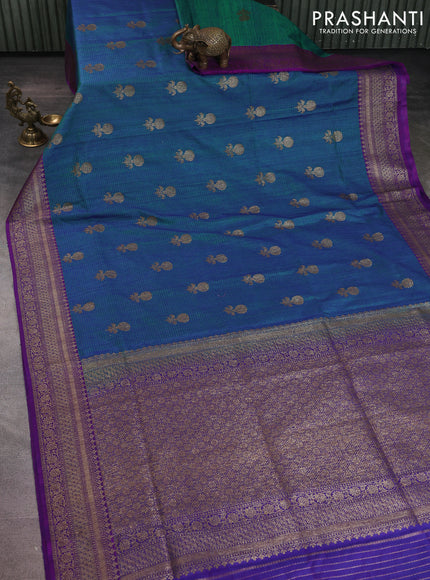 Banarasi dupion silk saree dual shade of bluish green and purple with thread & zari woven buttas and woven border