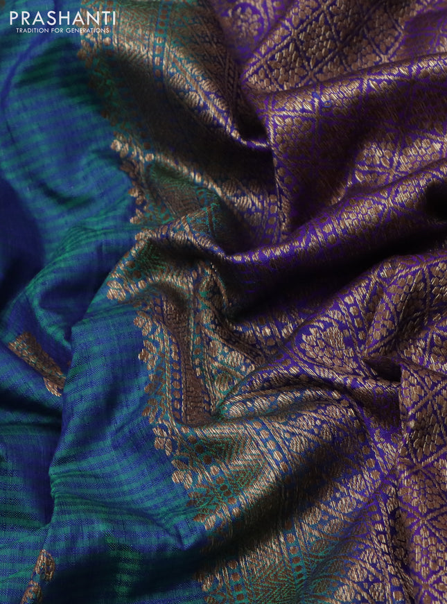 Banarasi dupion silk saree dual shade of bluish green and purple with thread & zari woven buttas and woven border