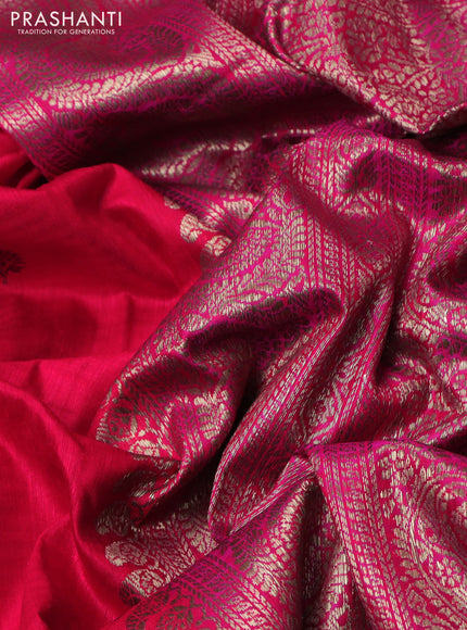 Banarasi dupion silk saree red and purple with thread & zari woven buttas and woven border