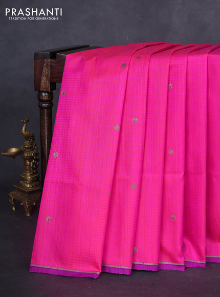 Banarasi dupion silk saree dual shade of pink and purple with woven buttas and piping border