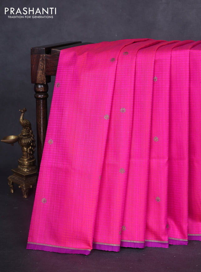 Banarasi dupion silk saree dual shade of pink and purple with woven buttas and piping border