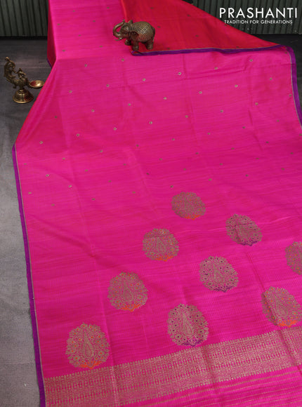 Banarasi dupion silk saree dual shade of pink and purple with woven buttas and piping border