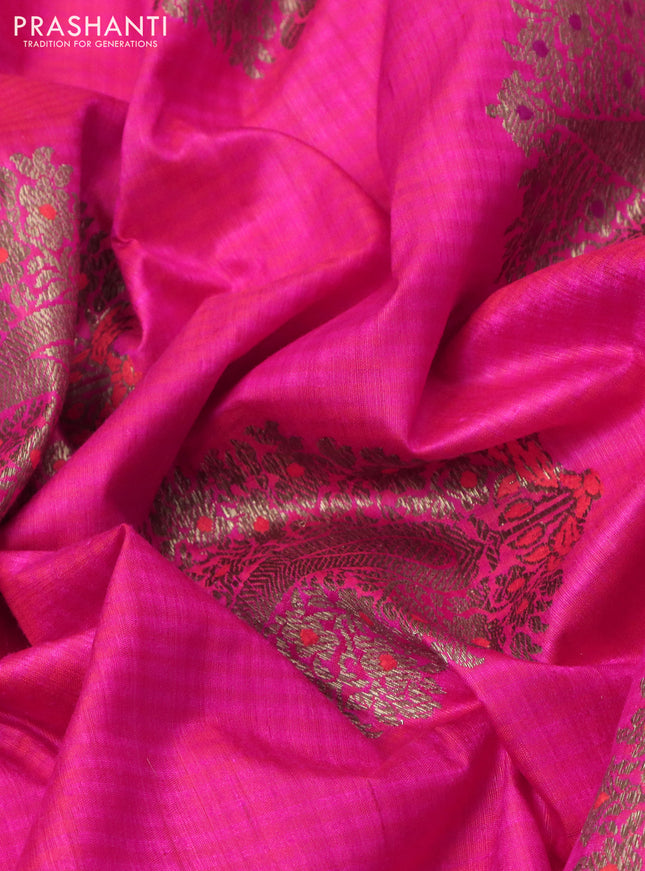 Banarasi dupion silk saree dual shade of pink and purple with woven buttas and piping border