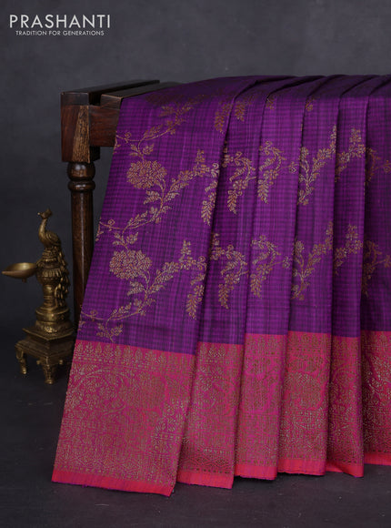 Banarasi dupion silk saree purple and dual shade of pinkish orange with allover thread & zari weaves and woven border