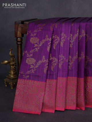 Banarasi dupion silk saree purple and dual shade of pinkish orange with allover thread & zari weaves and woven border