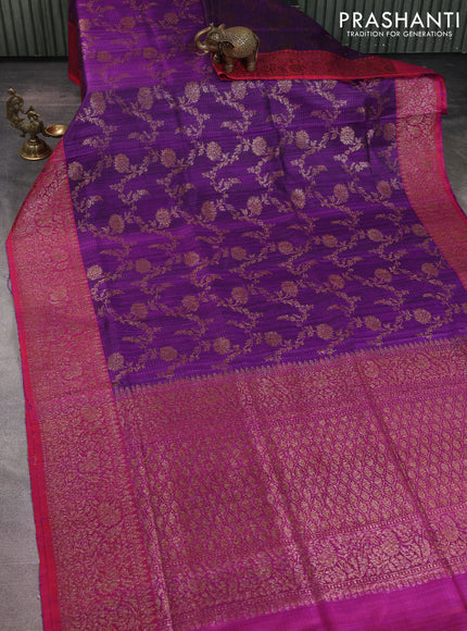 Banarasi dupion silk saree purple and dual shade of pinkish orange with allover thread & zari weaves and woven border