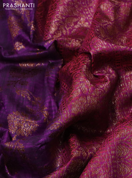 Banarasi dupion silk saree purple and dual shade of pinkish orange with allover thread & zari weaves and woven border