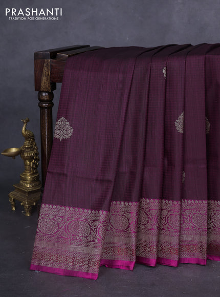 Banarasi dupion silk saree wine shade and magenta pink with thread & zari woven buttas and woven border