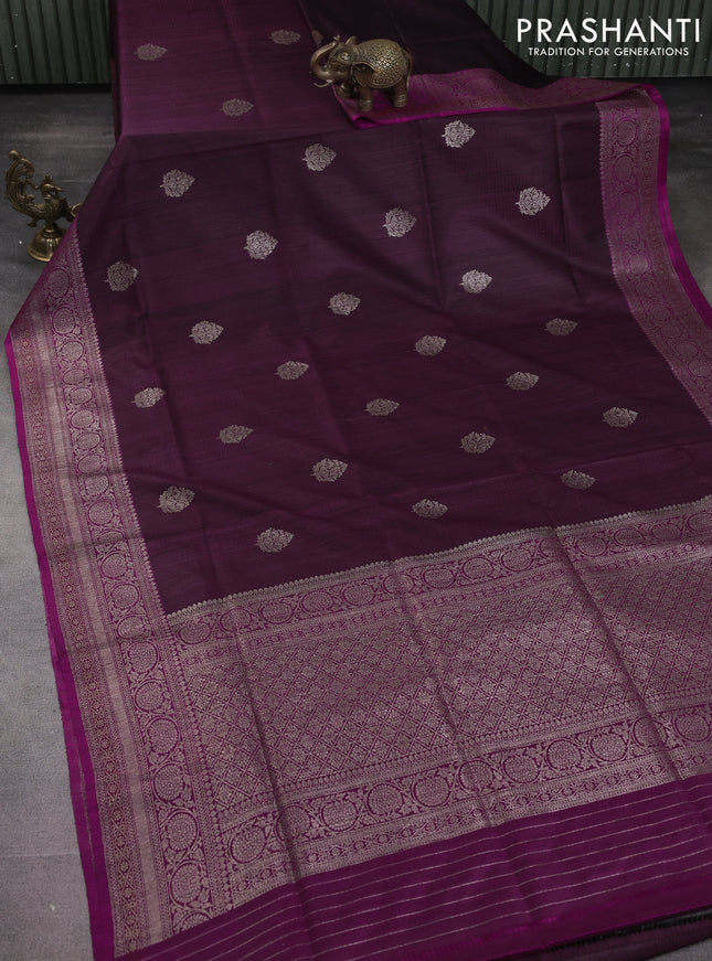 Banarasi dupion silk saree wine shade and magenta pink with thread & zari woven buttas and woven border