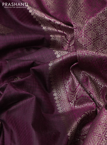 Banarasi dupion silk saree wine shade and magenta pink with thread & zari woven buttas and woven border