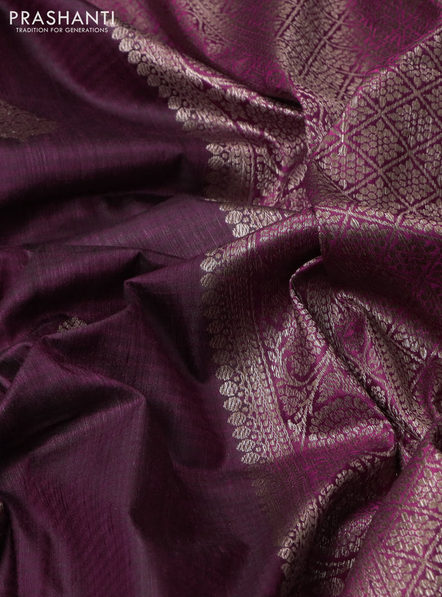 Banarasi dupion silk saree wine shade and magenta pink with thread & zari woven buttas and woven border