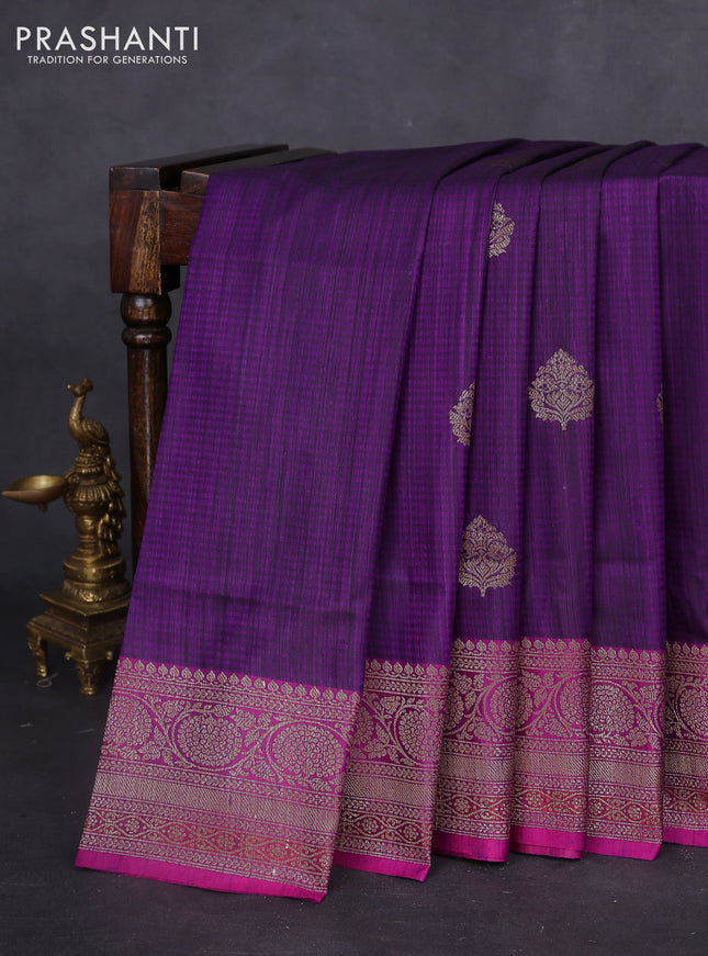 Banarasi dupion silk saree violet and purple with thread & zari woven buttas and woven border
