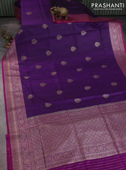 Banarasi dupion silk saree violet and purple with thread & zari woven buttas and woven border