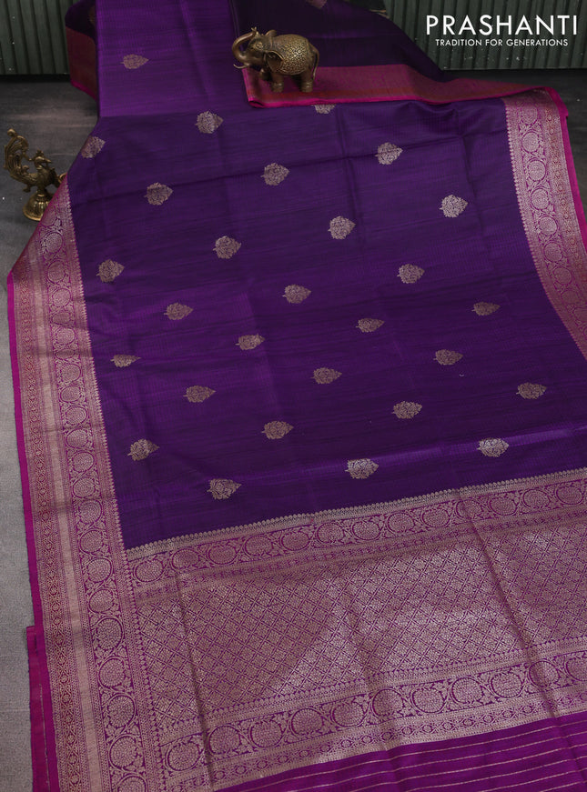 Banarasi dupion silk saree violet and purple with thread & zari woven buttas and woven border