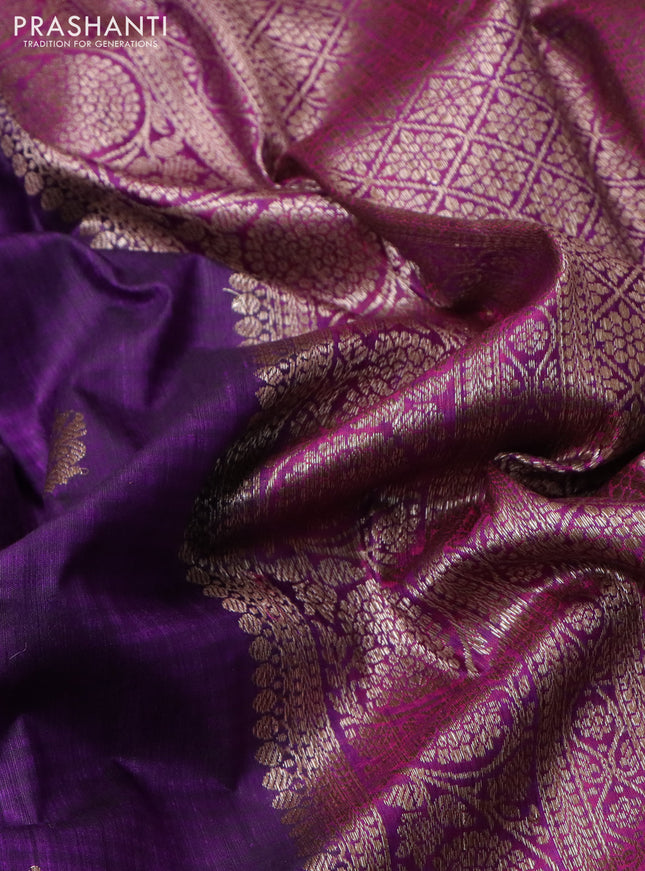 Banarasi dupion silk saree violet and purple with thread & zari woven buttas and woven border