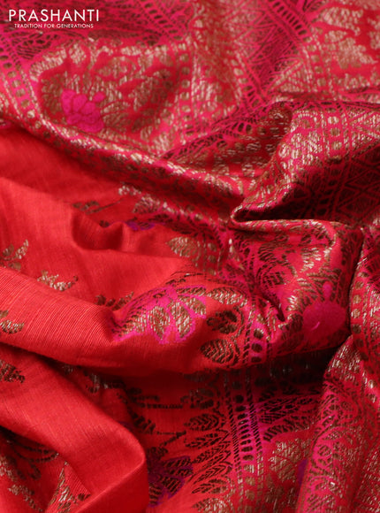 Banarasi dupion silk saree red and pink with allover thread & zari floral weaves and woven border