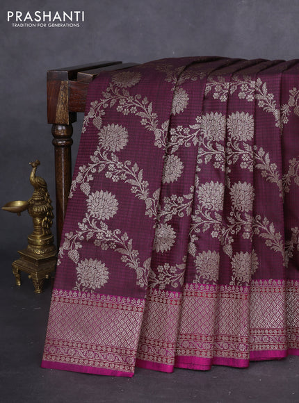 Banarasi dupion silk saree wine shade and magenta pink with allover thread & zari floral weaves and woven border