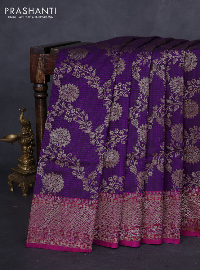 Banarasi dupion silk saree violet and purple with allover thread & zari floral weaves and woven border
