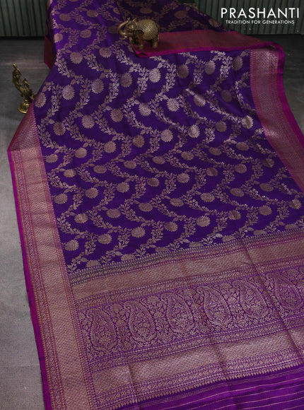 Banarasi dupion silk saree violet and purple with allover thread & zari floral weaves and woven border