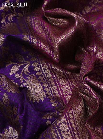 Banarasi dupion silk saree violet and purple with allover thread & zari floral weaves and woven border