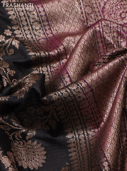 Banarasi dupion silk saree black and purple with allover thread & zari floral weaves and woven border
