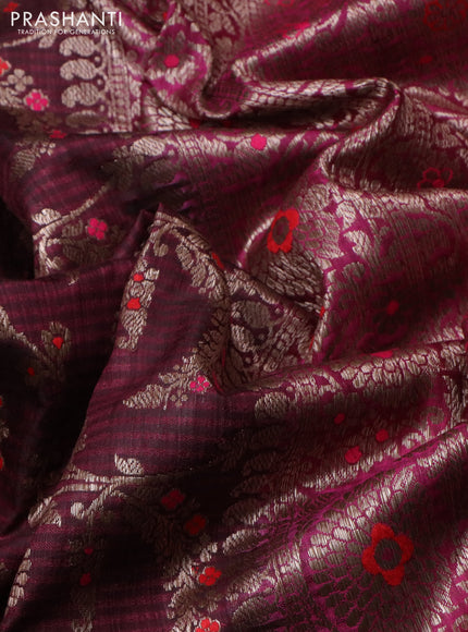 Banarasi dupion silk saree wine shade and magenta pink with allover thread & zari floral weaves and woven border