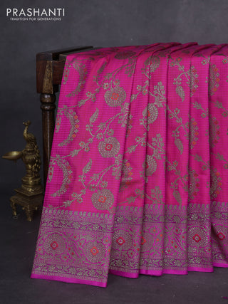 Banarasi dupion silk saree pink and purple with allover thread & zari floral weaves and woven border