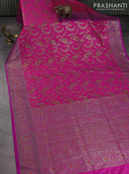 Banarasi dupion silk saree pink and purple with allover thread & zari floral weaves and woven border